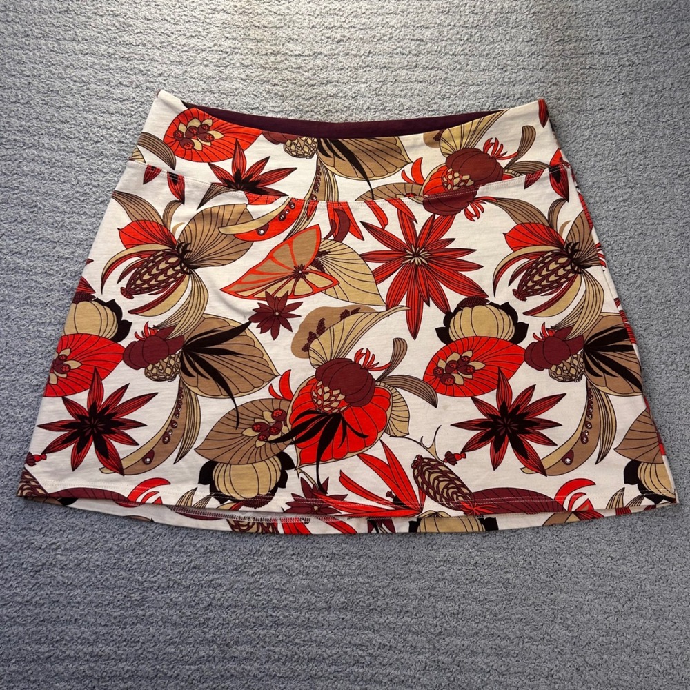 Patagonia Mini Skirt A-Line Large Brown Orange Floral Boho Retro Vintage